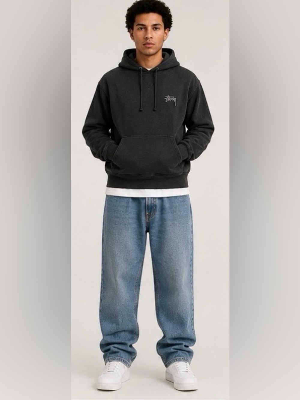 Stüssy Washed Black Stock Logo Hoodie Size S Y2K Streetwear Skater